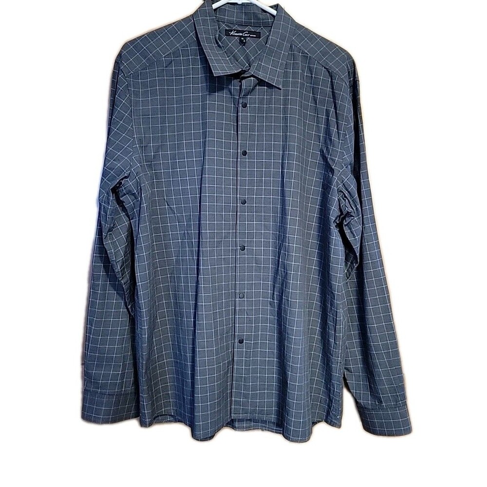 Kenneth Cole SNAP BUTTONS Men's Long Sleeve Shirt Size XL Gray Cotton